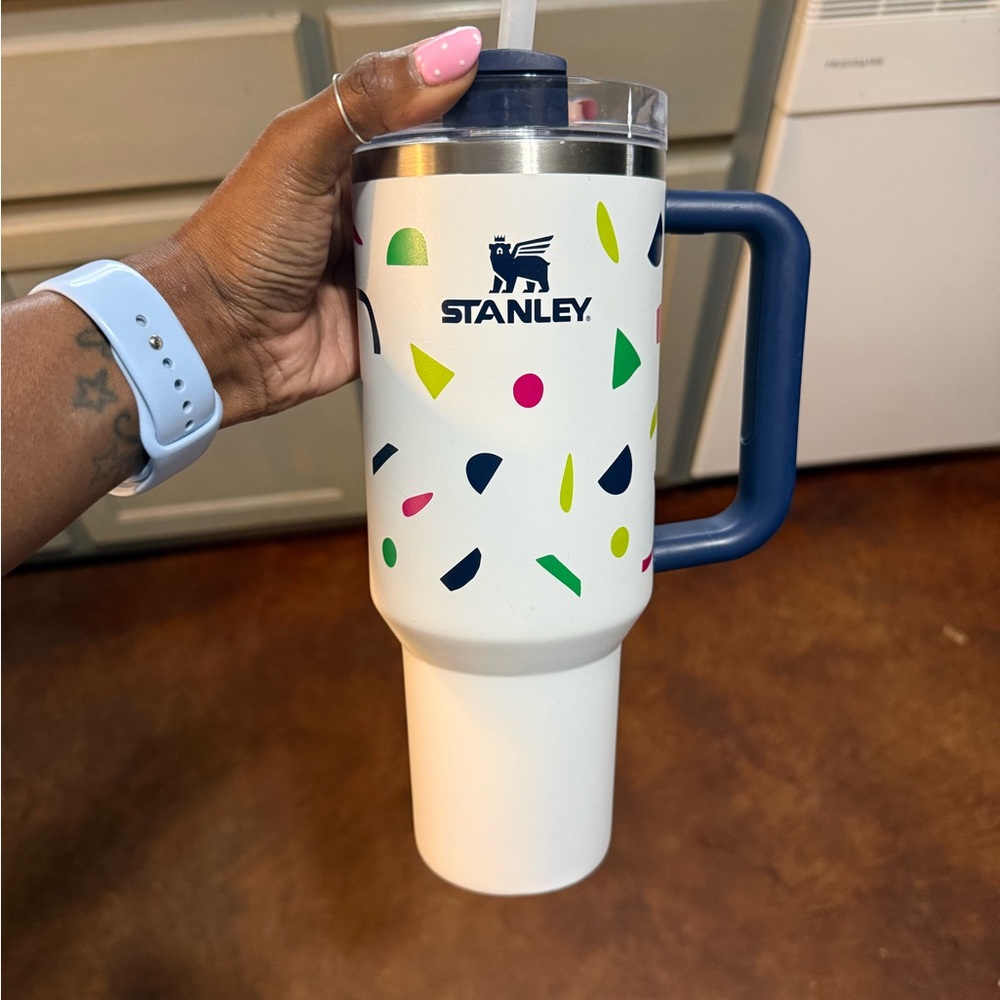 Stanley White Tumbler with Colorful Geometric Design
